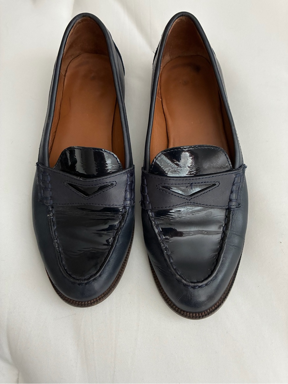 Ralph Lauren Navy Patent Leather Penny Loafers